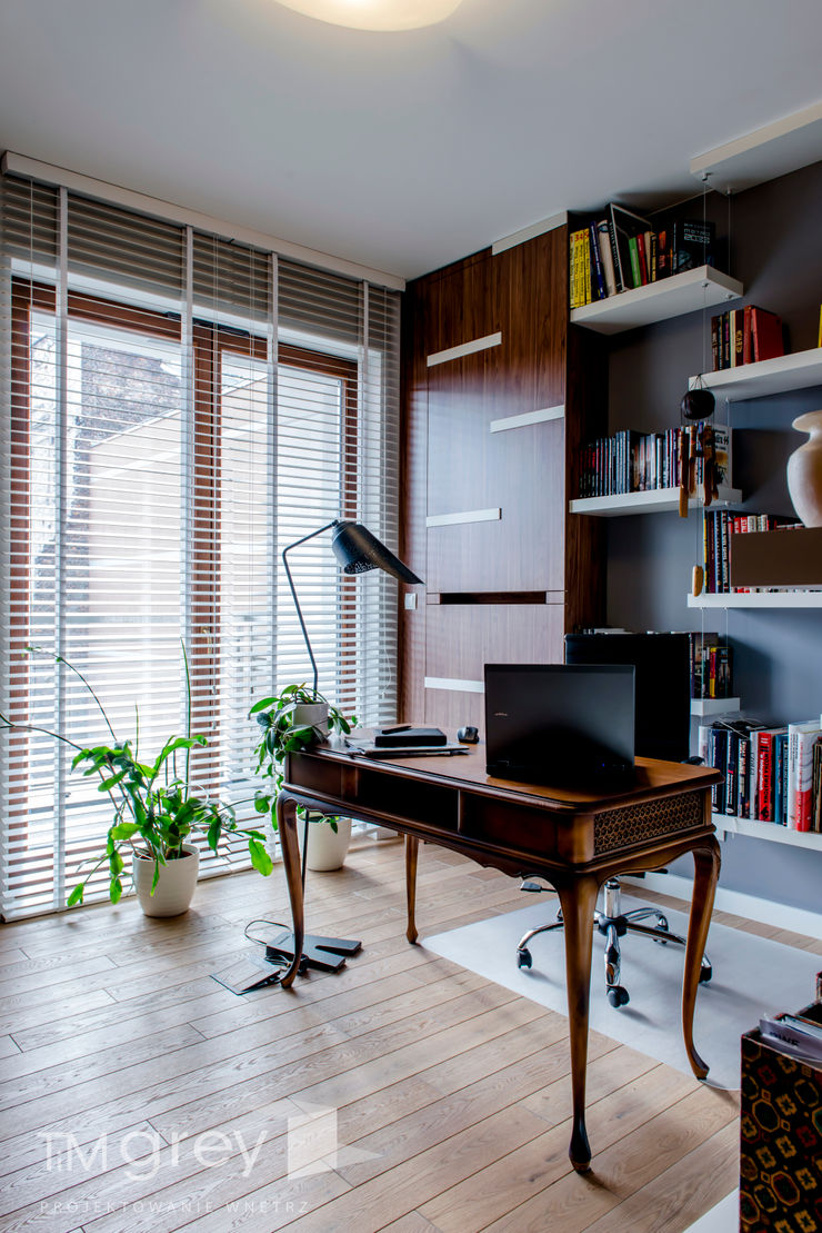 Modern Apartment – 100m2 TiM Grey Interior Design Nowoczesne domowe biuro i gabinet