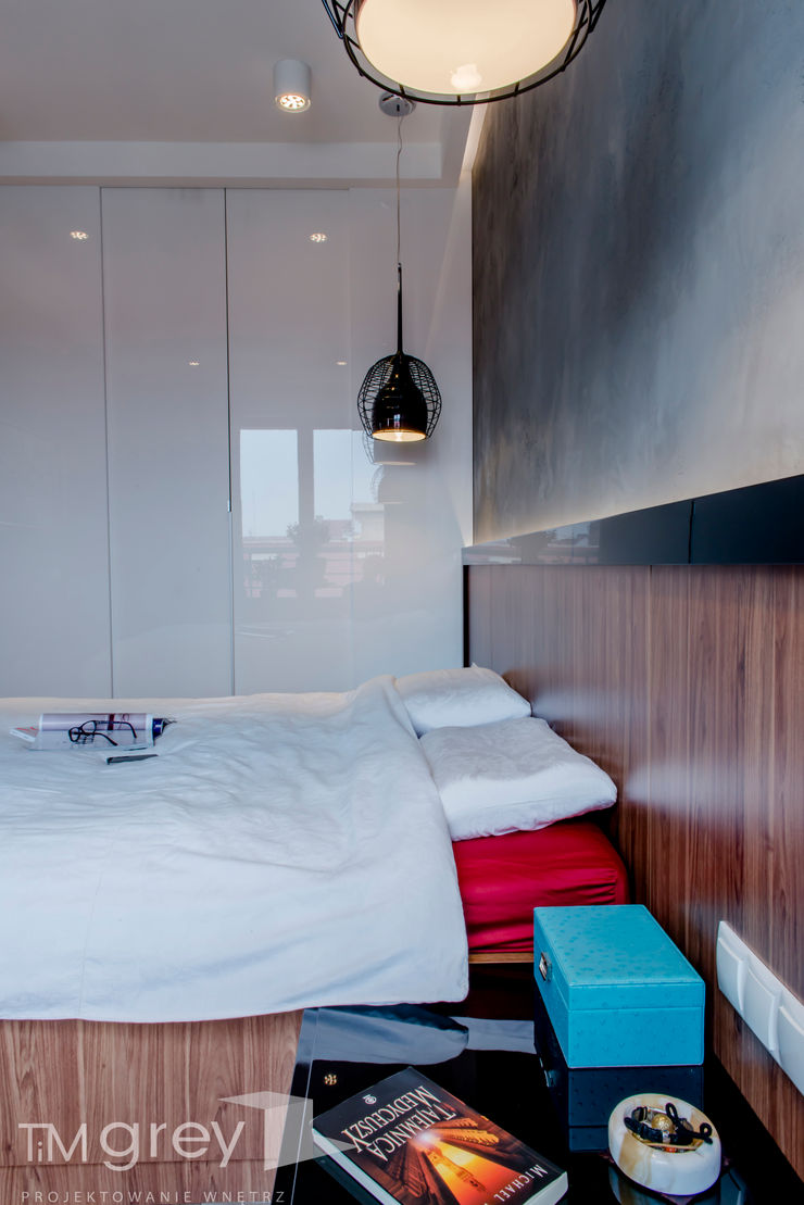 Modern Apartment – 100m2 TiM Grey Interior Design Nowoczesna sypialnia