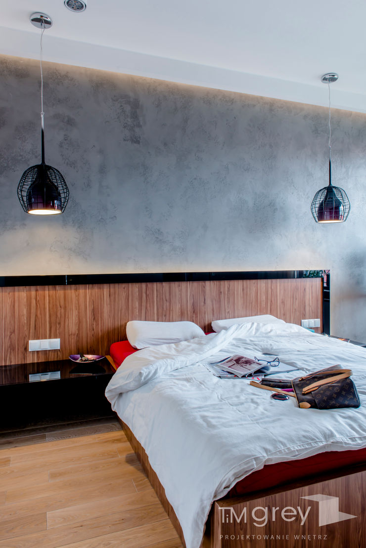 Modern Apartment – 100m2 TiM Grey Interior Design Nowoczesna sypialnia