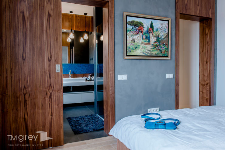 Modern Apartment – 100m2 TiM Grey Interior Design Nowoczesna sypialnia