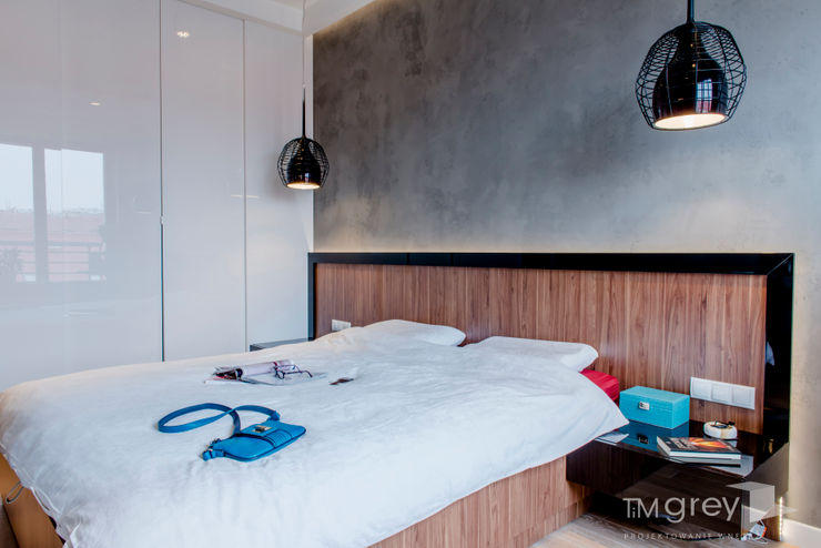 Modern Apartment – 100m2 TiM Grey Interior Design Nowoczesna sypialnia