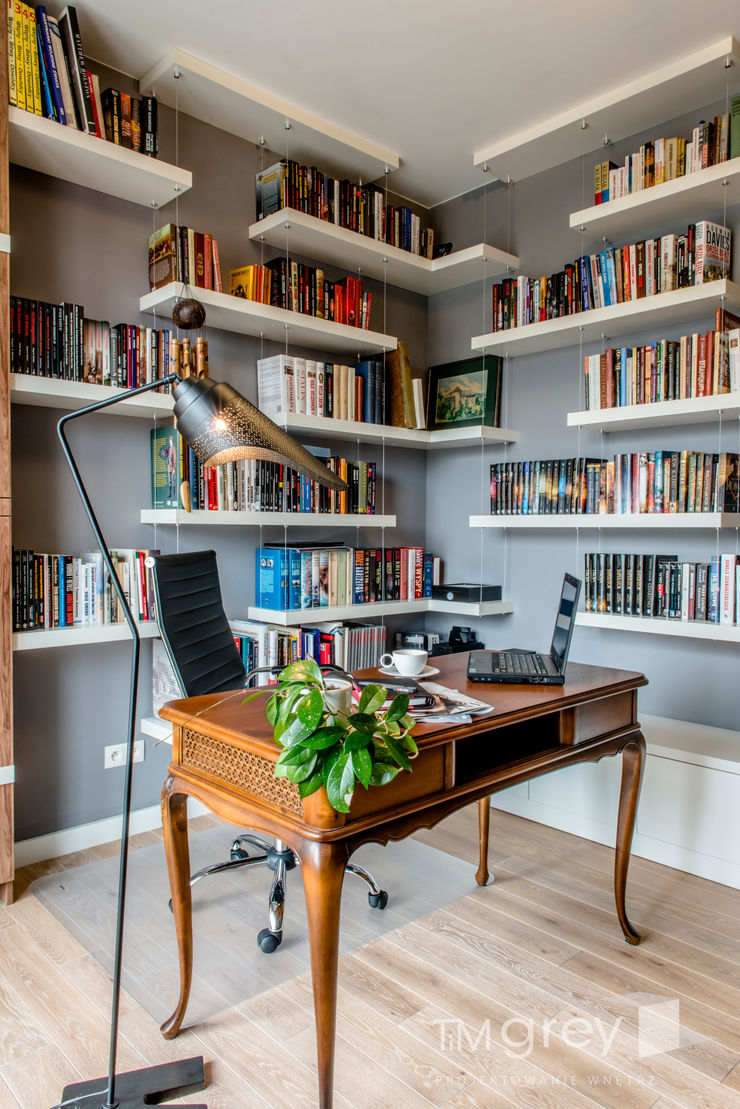 Modern Apartment - 100m2 TiM Grey Interior Design Nowoczesne domowe biuro i gabinet