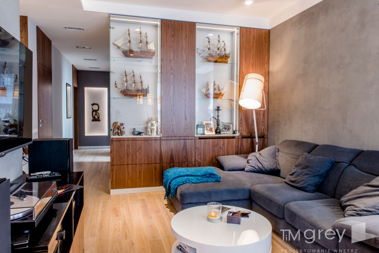 Modern Apartment – 100m2 TiM Grey Interior Design Nowoczesny salon