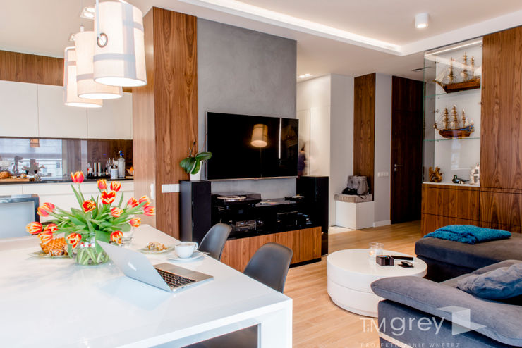 Modern Apartment – 100m2 TiM Grey Interior Design Nowoczesny salon