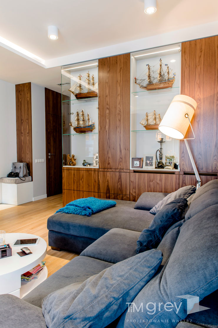Modern Apartment – 100m2 TiM Grey Interior Design Nowoczesny salon