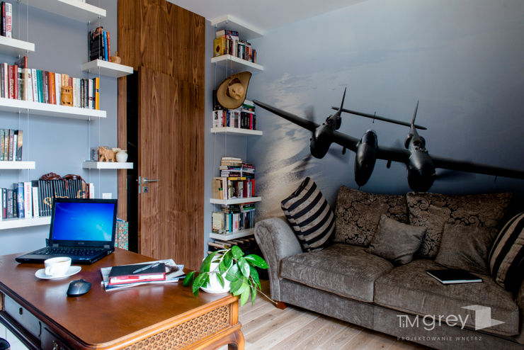 Modern Apartment – 100m2 TiM Grey Interior Design Nowoczesne domowe biuro i gabinet