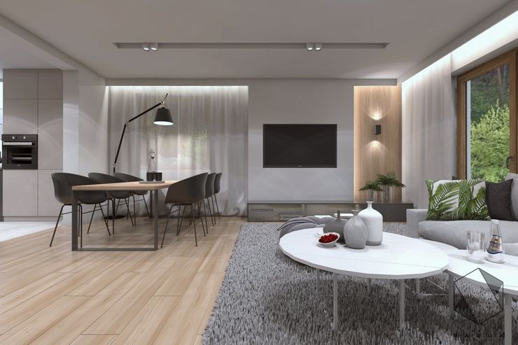 Projekt domu jednorodzinnego 12 BAGUA Pracownia Architektury Wnętrz Nowoczesny salon