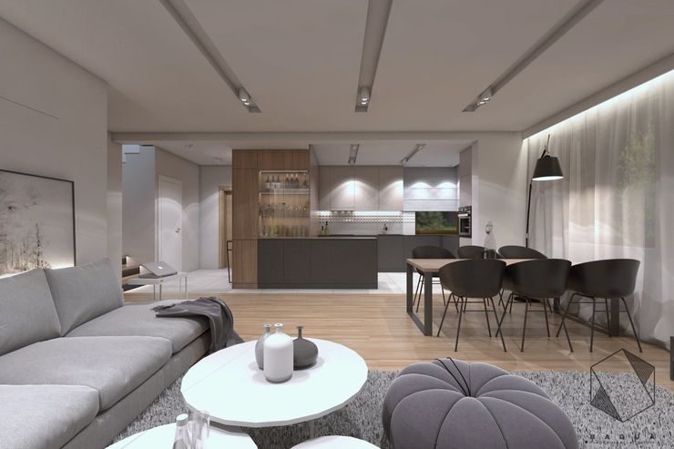 Projekt domu jednorodzinnego 12 BAGUA Pracownia Architektury Wnętrz Nowoczesny salon