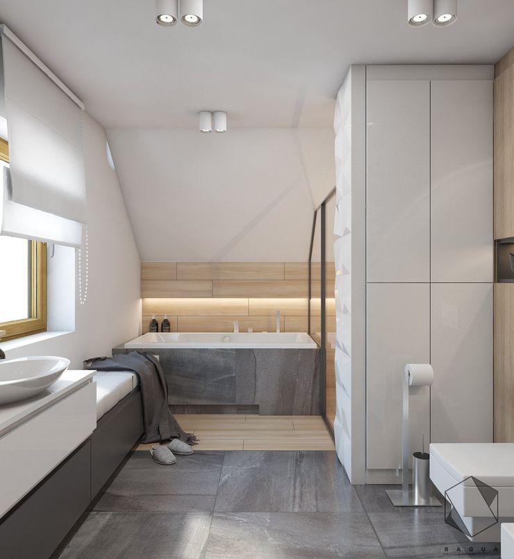 Projekt domu jednorodzinnego 12 BAGUA Pracownia Architektury Wnętrz Nowoczesna łazienka