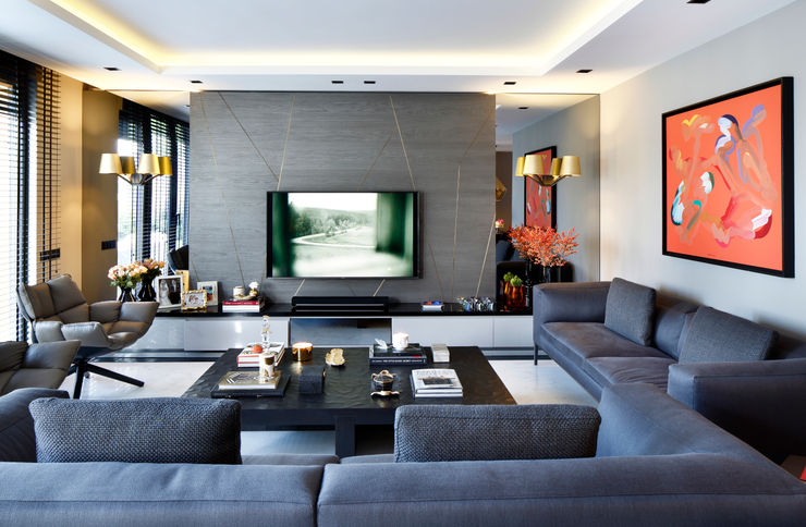 LIVING ROOM Esra Kazmirci Mimarlik Modern living room Grey