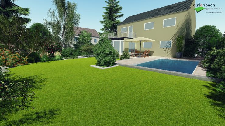 Visualisierung: Blick auf das Haus mit neuem Pool dirlenbach - garten mit stil