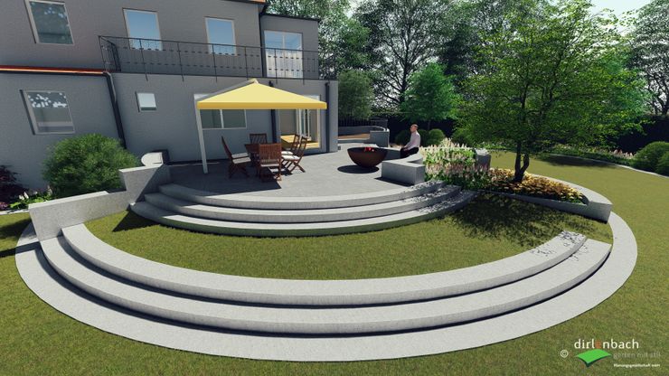 Umbau eines Gartens mit Stufen zur Terrasse dirlenbach - garten mit stil