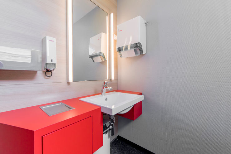 WC Waschtisch Ohlde Interior Design Moderne Bürogebäude MDF Rot