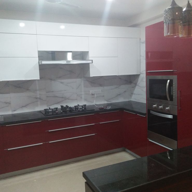 kitchen n Acrlyic finish Grey-Woods KitchenCabinets & shelves Engineered Wood Red