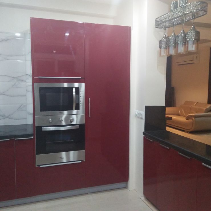 Kitchen at Faridabad Grey-Woods KitchenCutlery, crockery & glassware Engineered Wood Red