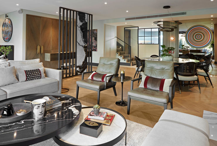 LIVING ROOM Esra Kazmirci Mimarlik Modern living room Stone Grey