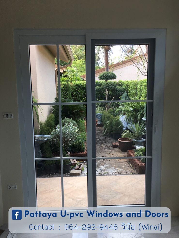 โรงงาน พัทยา กระจก ยูพีวีซี Pattaya UPVC Windows & Doors Drzwi przesuwne Szkło Biały
