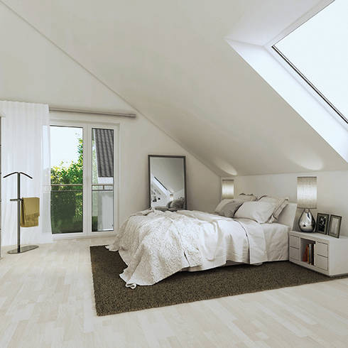Moderne schlafzimmer im dachgeschoss