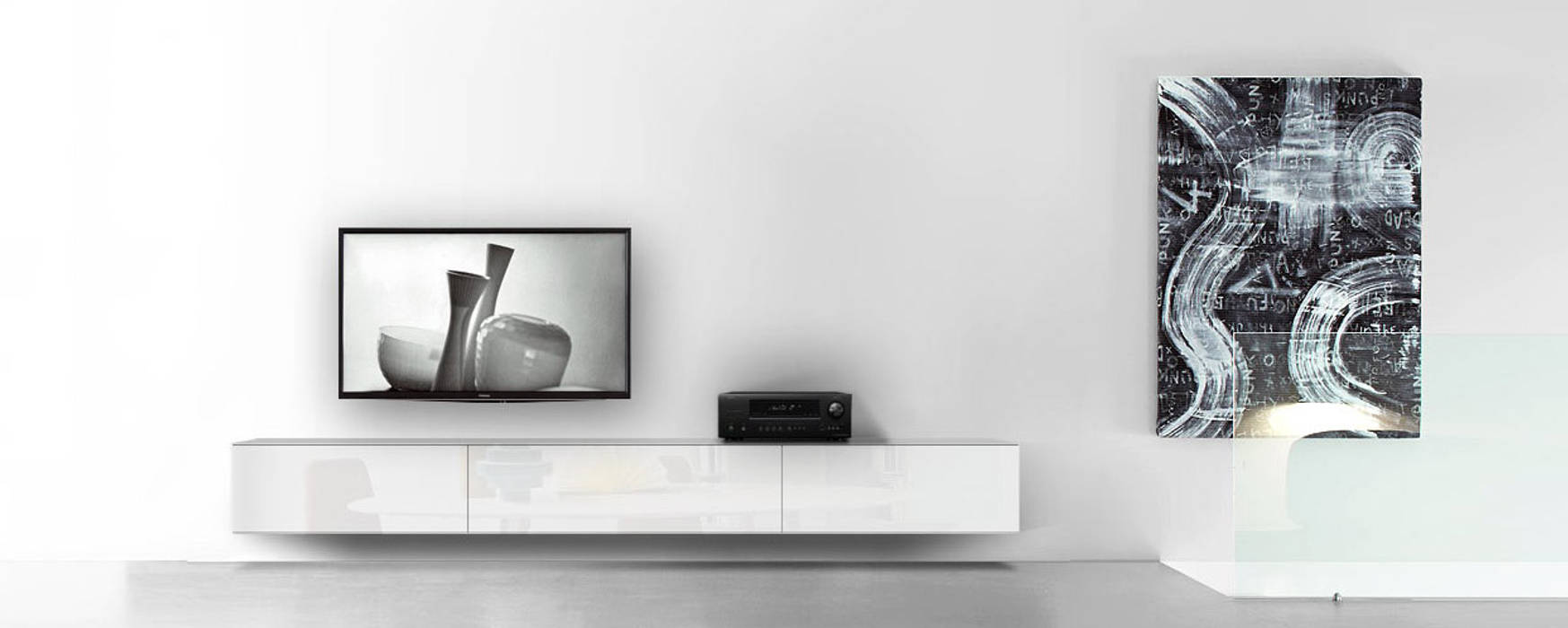 Moderne wohnzimmer bilder: 300 cm wand lowboard in weià hochglanz ...