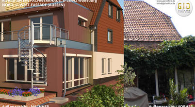 Denkmalgeschütztes Fachwerkhaus Wolfsburg, Architektur - Nord- u. Westfassade von GID│GOLDMANN-INTERIOR-DESIGN - Innenarchitekt in Sehnde