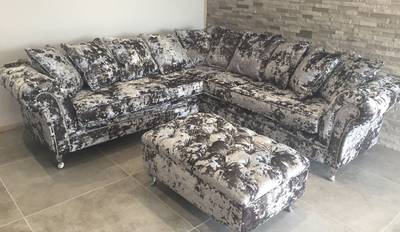 Silver crushed velvet chesterfield corner sofa deals