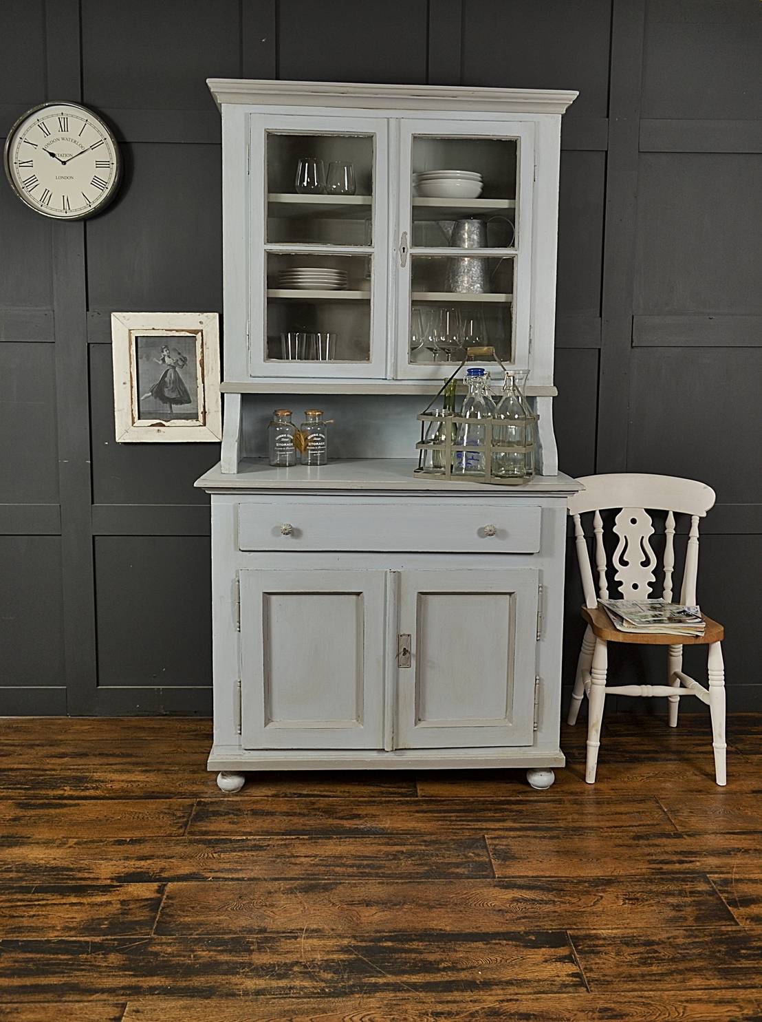 Shabby Chic Pastel Blue Grey Antique Pine Kitchen Dresser Von