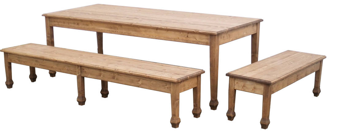 Edelrift Esstisch mit zwei Bänken Weichholz im Jugendstil -Design | homify