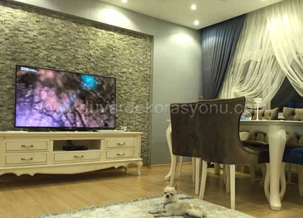 Tayba Mermer Tv Unitesi Arkasi Dogal Taslarla Dekorasyon Homify