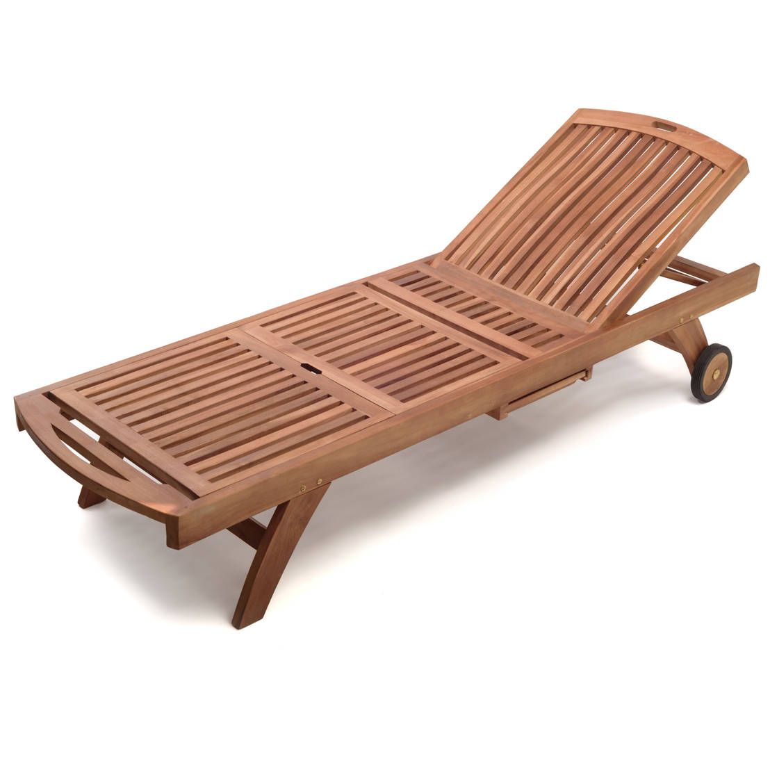 Lettino da giardino in legno di teak con vassoio e ruote ...