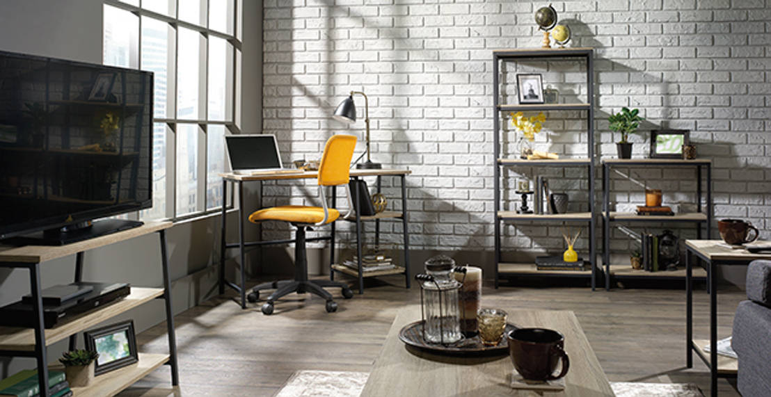 Panca Portaoggetti Sauder North Avenue - Rovere Affumicato, Struttura Metallo Nero, 90x39x61 Cm