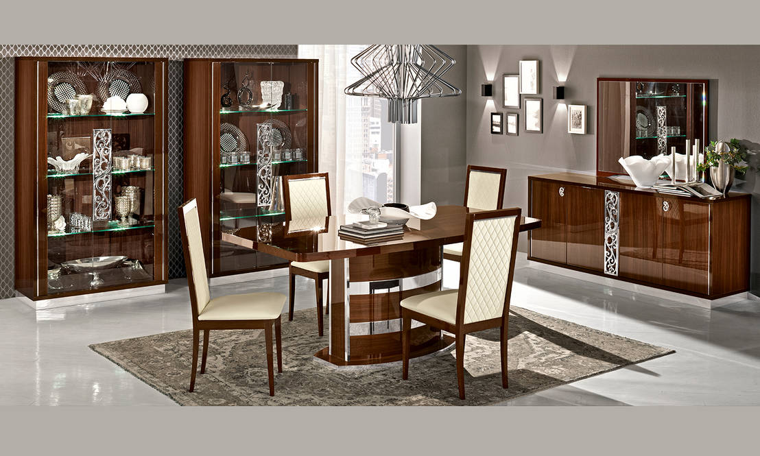 Modernes Esszimmer Wohnzimmer Roma Glamour In Nussbaum Hochglanz