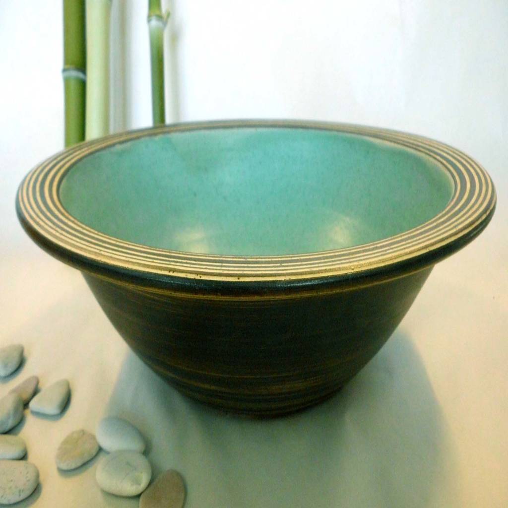 Waschbecken / türkis-rand / ø 40 cm / höhe 12 cm von atelier schöning