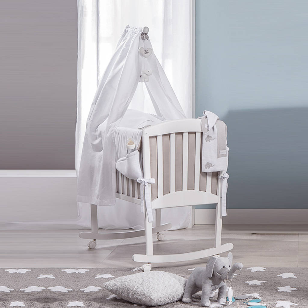 'miro' italian white/coffee rocking crib with veil by picci homify