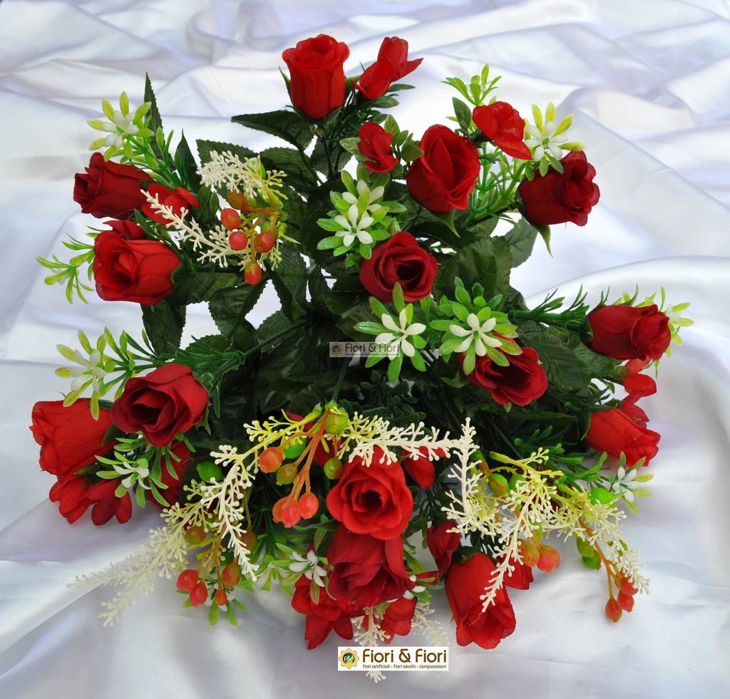 Bouquet Di 10 Rose Artificiali In Seta – Boccioli Vintage Da 42 Cm Per Matrimoni E Decorazioni Casa, Colore Rosso Tramonto