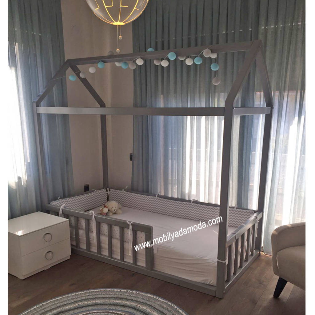 Montessori yer yatağı, çatılı bebek çocuk yatağı