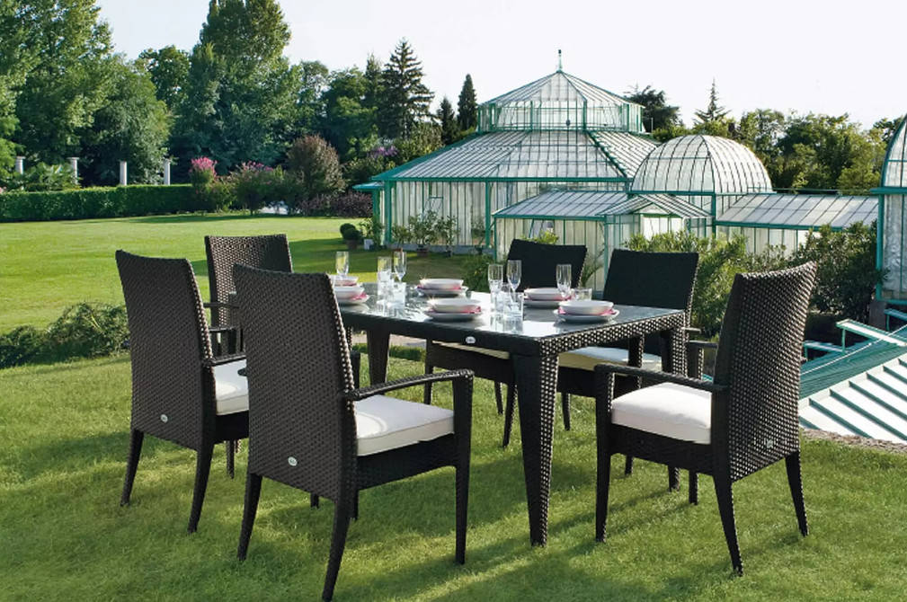Set Da Giardino HOUSE COLLECTION – 6 Sedie In Rattan + Tavolo Tortora, Linea Classica, Ideale Per Pranzi All'Aperto