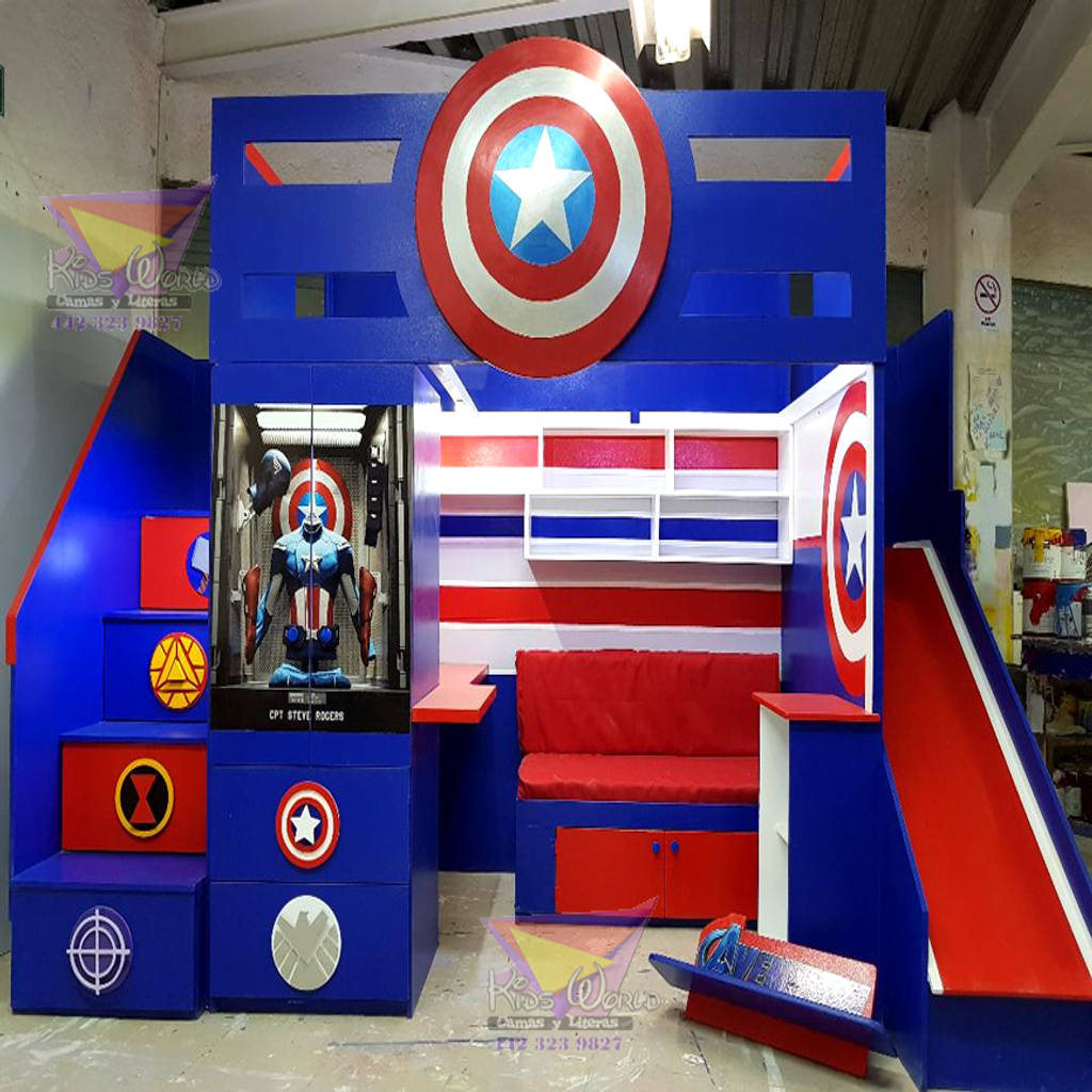 Fantástica cama alta del capitán américa kids wolrd- recamaras literas