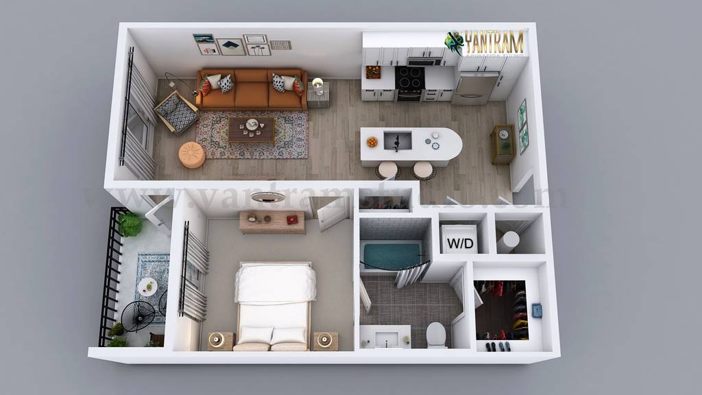 View of 3d classic floor plan design of residential apartment layout by ...