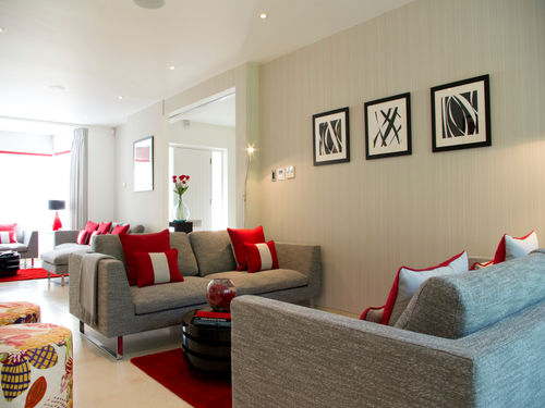 Red grey best sale living room