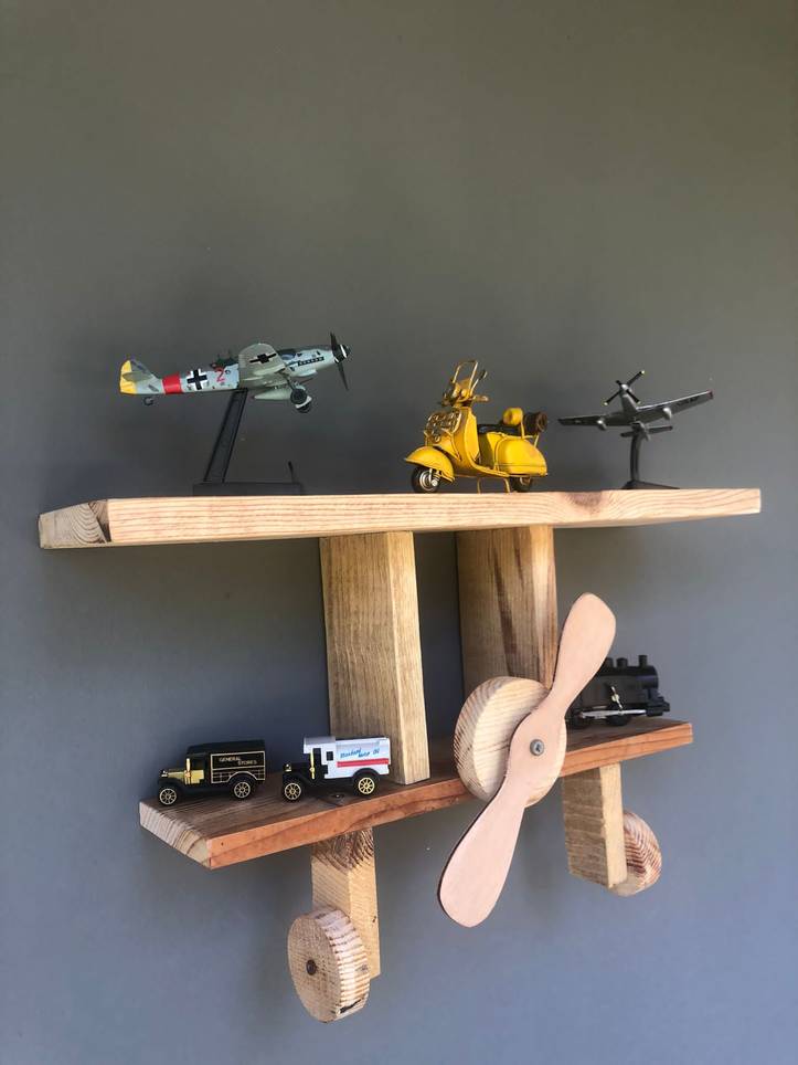 Wooden shop airplane shelf