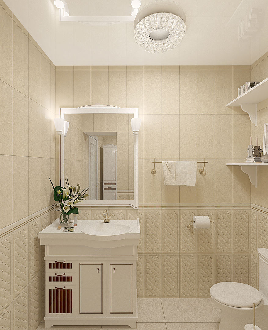 Ванная комната с бежевой плиткой дизайн фото