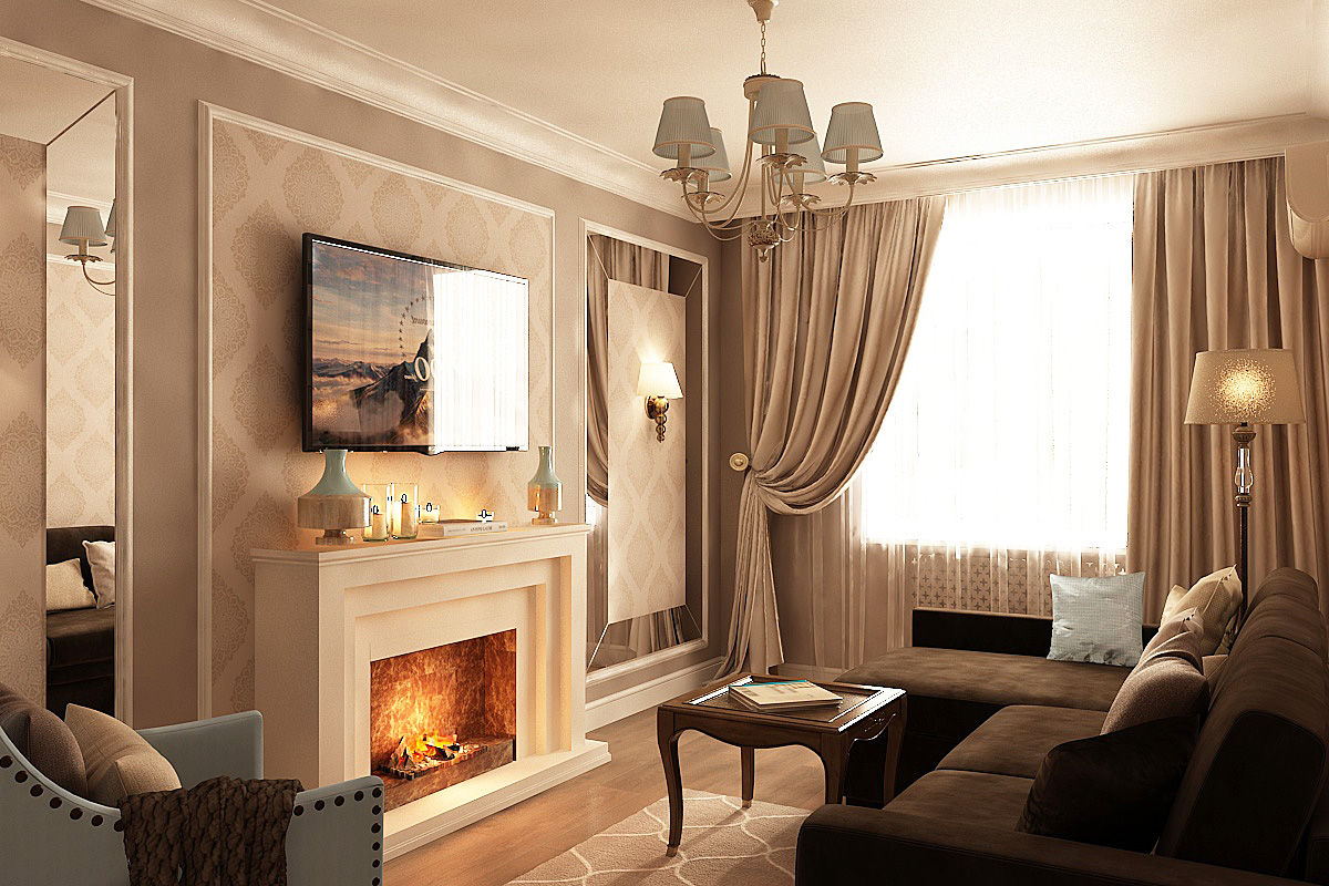 Интерьер маленькой гостиной с камином в квартире фото