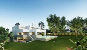 Fachada y jardín: Casas unifamilares de estilo  de Otto Medem Arquitecto vanguardista en Madrid, Moderno  