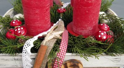 Adventsgesteck "rot-weiß" Deko-Idee Eolion Landhaus Küchen Accessoires und Textilien