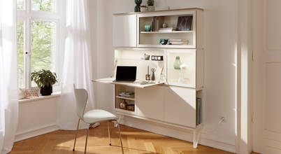 setup: Der raumparende Wohnbaukasten (Konfiguration Schminktisch, Vitrine, Regal und Schrank) Pragmatic Design® by studio michael hilgers Moderne Schlafzimmer Schminktisch
