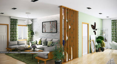 3D VISUALIZATION, FREELANCE FREELANCE Scandinavian style living room Bricks White Plant,Property,Table,Furniture,Couch,Houseplant,Green,Interior design,Shade,Wood
