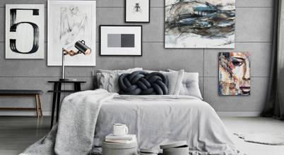 Betonoptik Hollow Platten 60x100 cm mit runden Vertiefungen in dove grey Loft Design System Deutschland - Wandpaneele aus Bayern Moderne Schlafzimmer Grau