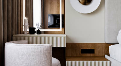 Schlafzimmer mit Schminkplatz Decor Club Hauptschlafzimmer Gebäude, Eigentum, Spiegel, Kompfort, Holz, Beleuchtung, Sanitärarmatur, Rechteck, Die Architektur, Innenarchitektur