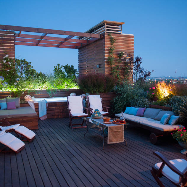 Una terrazza tutta da vivere, Studio Architettura del Paesaggio Giardini Giordani di Luigina Giordani Studio Architettura del Paesaggio Giardini Giordani di Luigina Giordani Flat roof