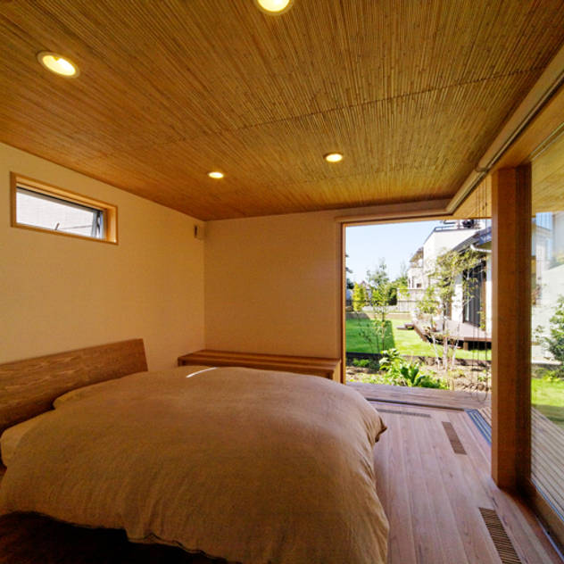 下古山・中庭のある家: 中山大輔建築設計事務所/Nakayama Architectsが手掛けた寝室です。